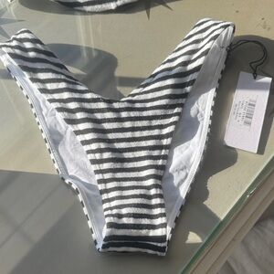 Frankie's Bikinis Black and White Striped Bottom Enzo terry bottom